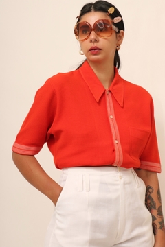 Tricot manga curta vermelha 70´s vintage na internet