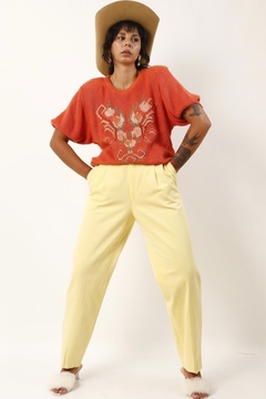 pulôver tricot laranja bordado flores - loja online
