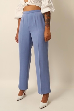 calça alfaiataria cintura alta toda forrada azul - comprar online