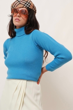 tricot azul gola alta vintage - comprar online