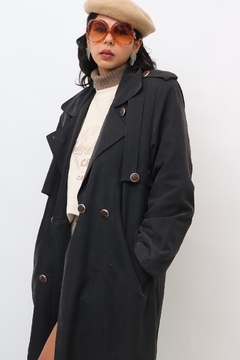 trenc coat preto aveludado vintage - comprar online
