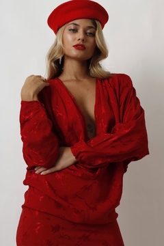 vestido vermelho decote 80’s glamour - Capichó Brechó