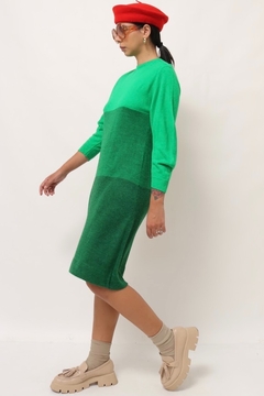 vestido verde bicolor midi manga 3/4 - loja online