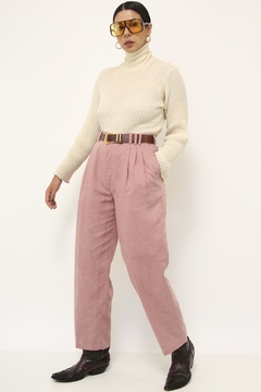 Calça cintura alta rosa linho - loja online