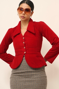 Blusa veludo acinturada vermelho vintage - comprar online