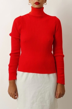 tricot vermelho gola alta justo vintage - loja online