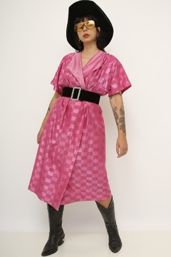 Vestido poliamida rosa transpassado xadrez - comprar online