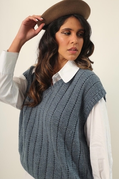 Colete tricot azul vintage - comprar online