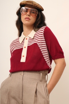 Polo marsala com listras 70´s vintage tricot - comprar online