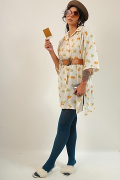 Vestido crepe camisa floral creme - loja online