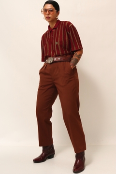 Calça marrom cintura alta polister vintage