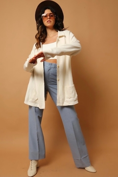 Imagem do Cardigan tricot off white lã longo textura