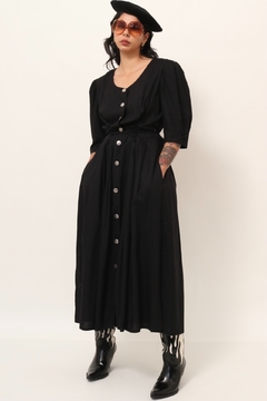 Vestido linho com viscose preto manga bufante garimpado BARCELONA na internet