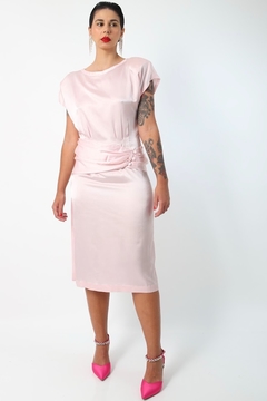 Vestido Cetim Gloss vintage ombreiras e pregas 80"s - comprar online