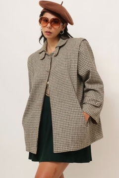 Imagem do Capa casaco xadrez 100% lã cinza