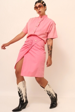 Conjunto cropped + saia rosa algodão - comprar online