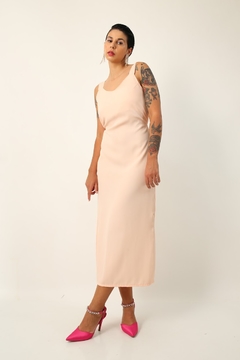 vestido midi rosa salmão amarracao costas