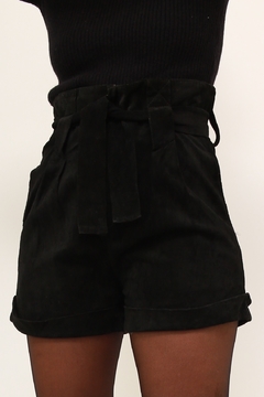Shorts 100% couro camurça cintura alta preto - comprar online