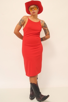 Vestido vermelho midi forrado 90´s - comprar online