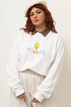 Moletom PIU PIU branco vintage bordado