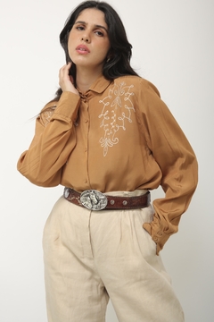 Camisa CEA vintage bordado western marrom ombreira na internet