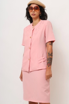 conjunto saia + blusa rosa vintage