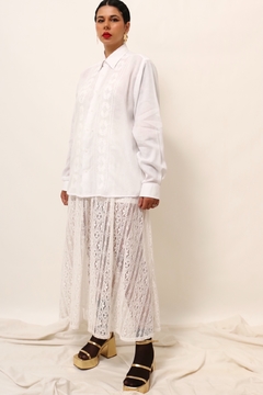 Camisa branca renda vintage frete algodão - loja online