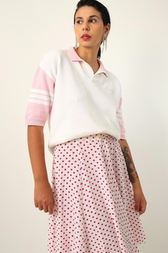 Blusa polo branca com rosa vintage - comprar online