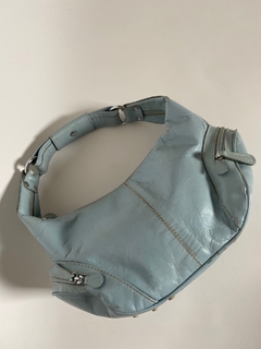 Bolsa couro azul bebe ombro recorte vintage