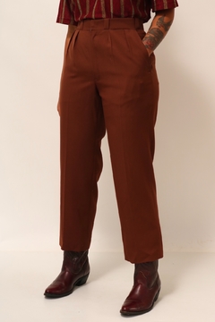 Calça marrom cintura alta polister vintage - comprar online