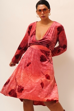 vestido veludo flores vintage c/cinto - loja online