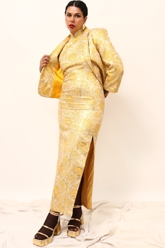 Vestido dourado com blazer fenda - loja online
