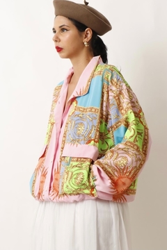 Jaqueta rosa forrada estampa lenço - comprar online