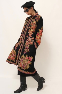 Casaco longo bordado forrado oriental flores - loja online