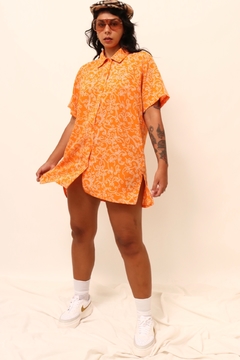 Camisa vestido laranja vintage estampa - loja online