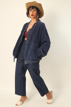jaqueta veludo cotele azul ampla - loja online