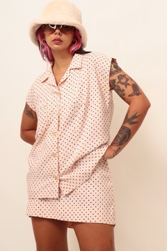 Conjunto rosa poa vintage saia + blusa na internet