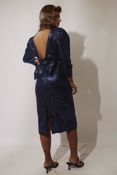 Vestido ombreira mega power vintage original azul (brilho)  na internet