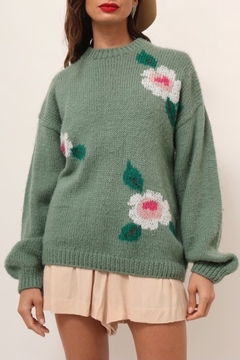 pulover verde rosas manga bunfate - Capichó Brechó