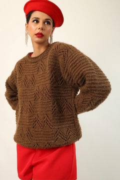 Pulôver marrom tricot grosso amplo - loja online