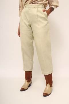 Calça cintura alta bege curta vintage - comprar online