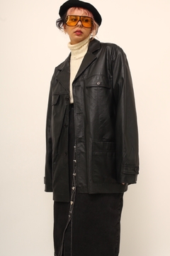 Maxi blazer 100% couro forrado preto - comprar online
