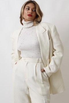 Conjunto branco calça + blazer cru vintage na internet