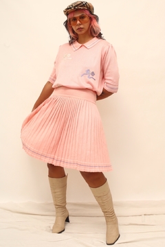 Imagem do Conjunto tricot rosa SAIA + POLO laços