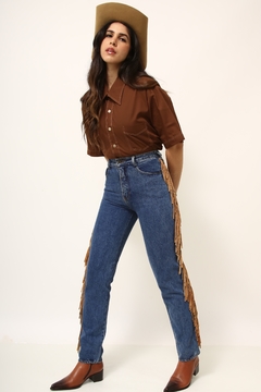 calça jeans classica franja vintage na internet