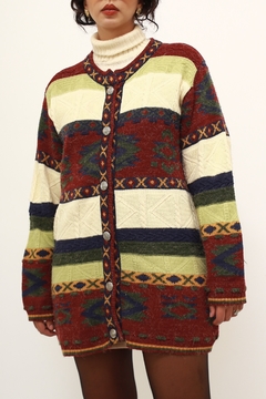 Cardigan vinho com verde color grosso - loja online