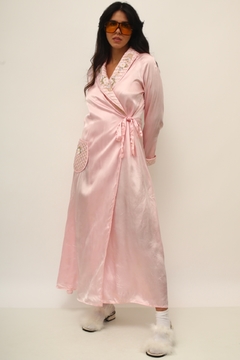 Robe detalhe matelasse rosa vintage bordado - loja online