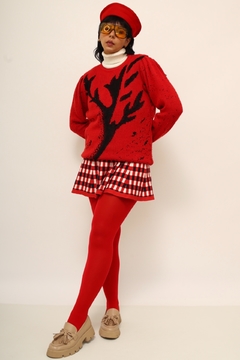 Imagem do Pulover vermelho estampa preta manga princesa