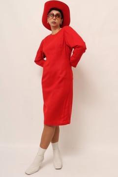 vestido vermelho lã forrado vintage - loja online