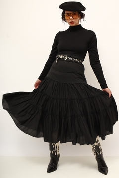 Saia cotton colors preta midi camadas preta - comprar online